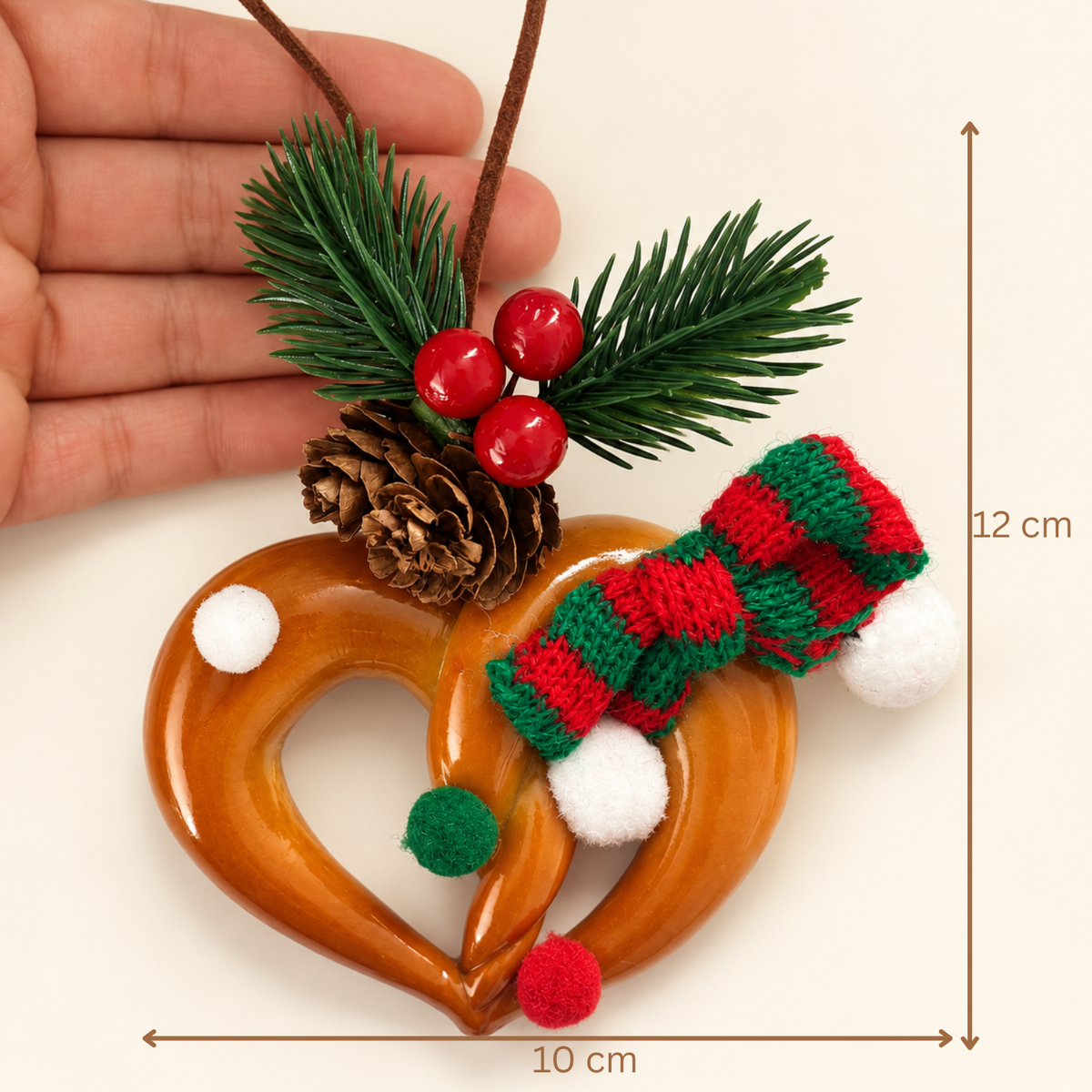 Christmas Heart Pretzel — Handmade Real Bread Ornament