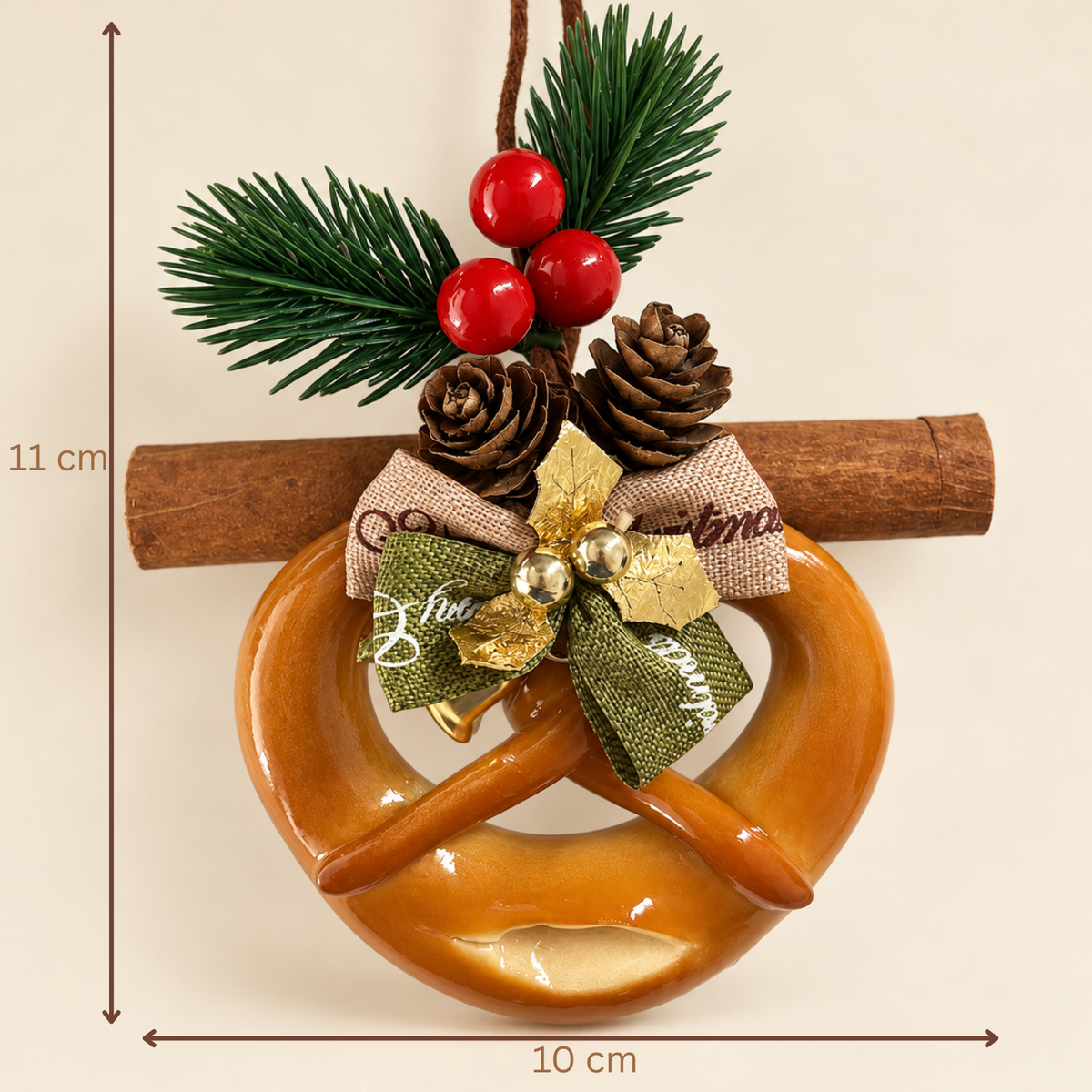 Classic Cinnamon Pretzel — Handmade Real Bread Christmas Ornament