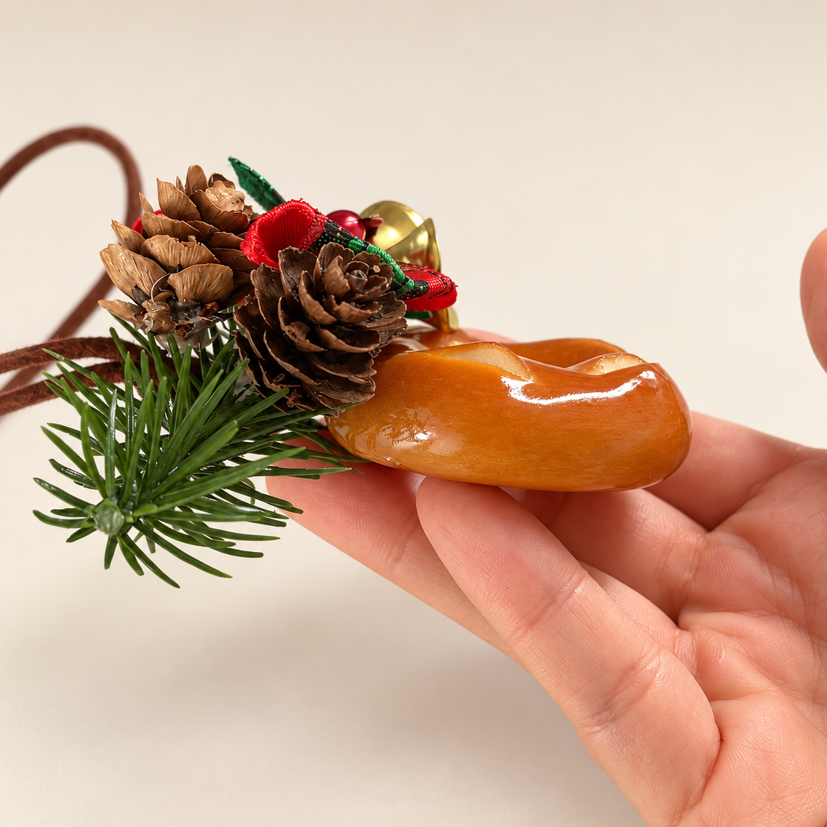 Side view showing handmade bread thickness and festive decorations
