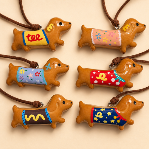 Doxie hand-painted dachshund real bread bag charm close-up