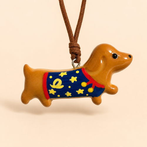 Doxie hand-painted dachshund real bread bag charm on cork board