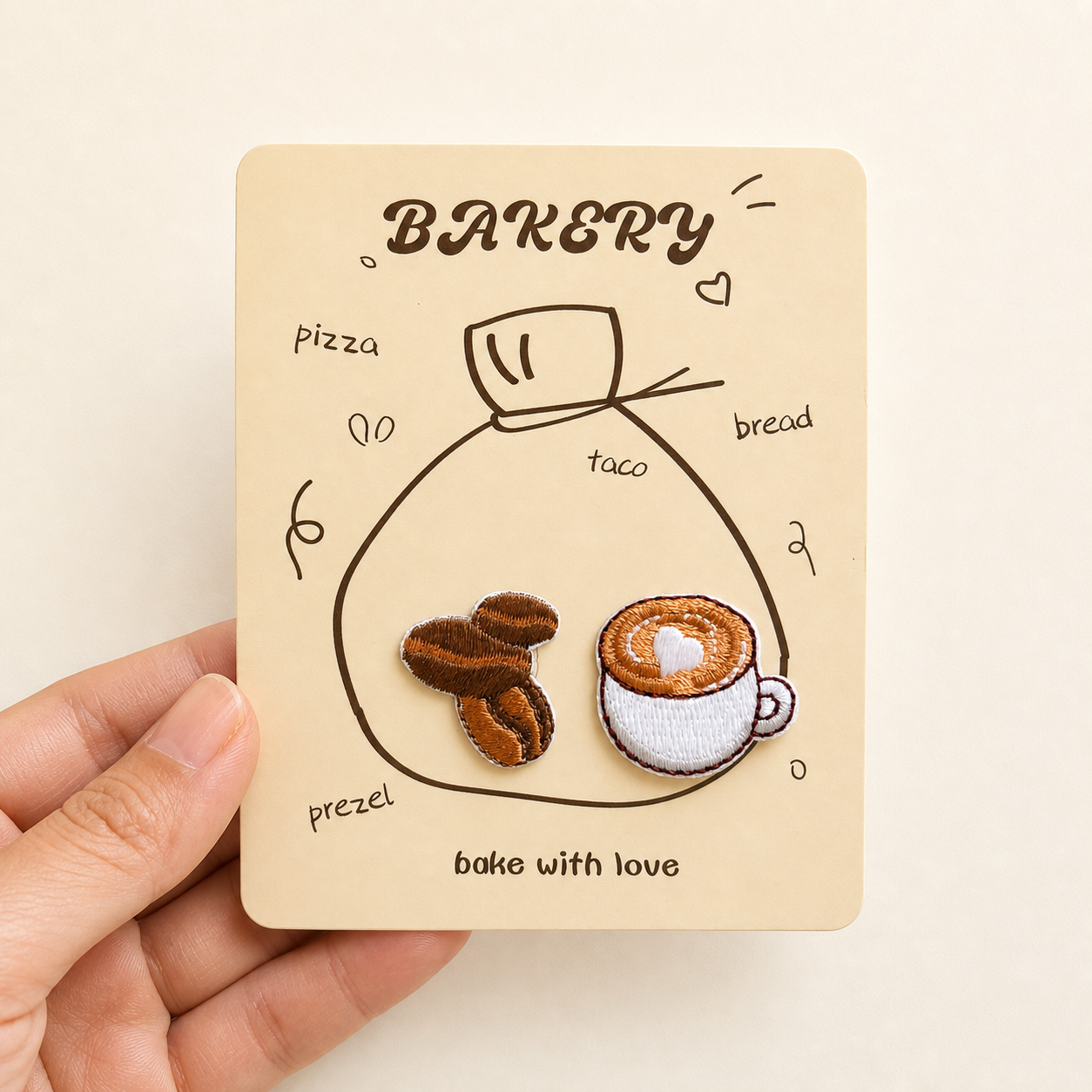 Coffee cup and coffee bean embroidered sticker patch set