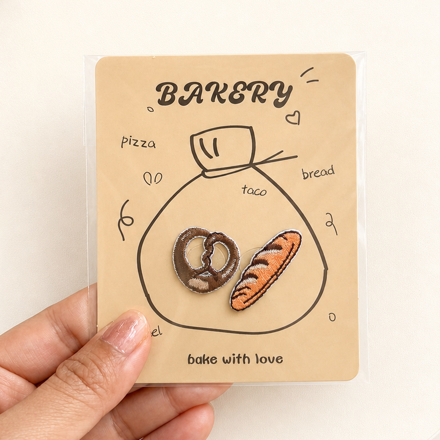 Pretzel and baguette embroidered sticker patch set