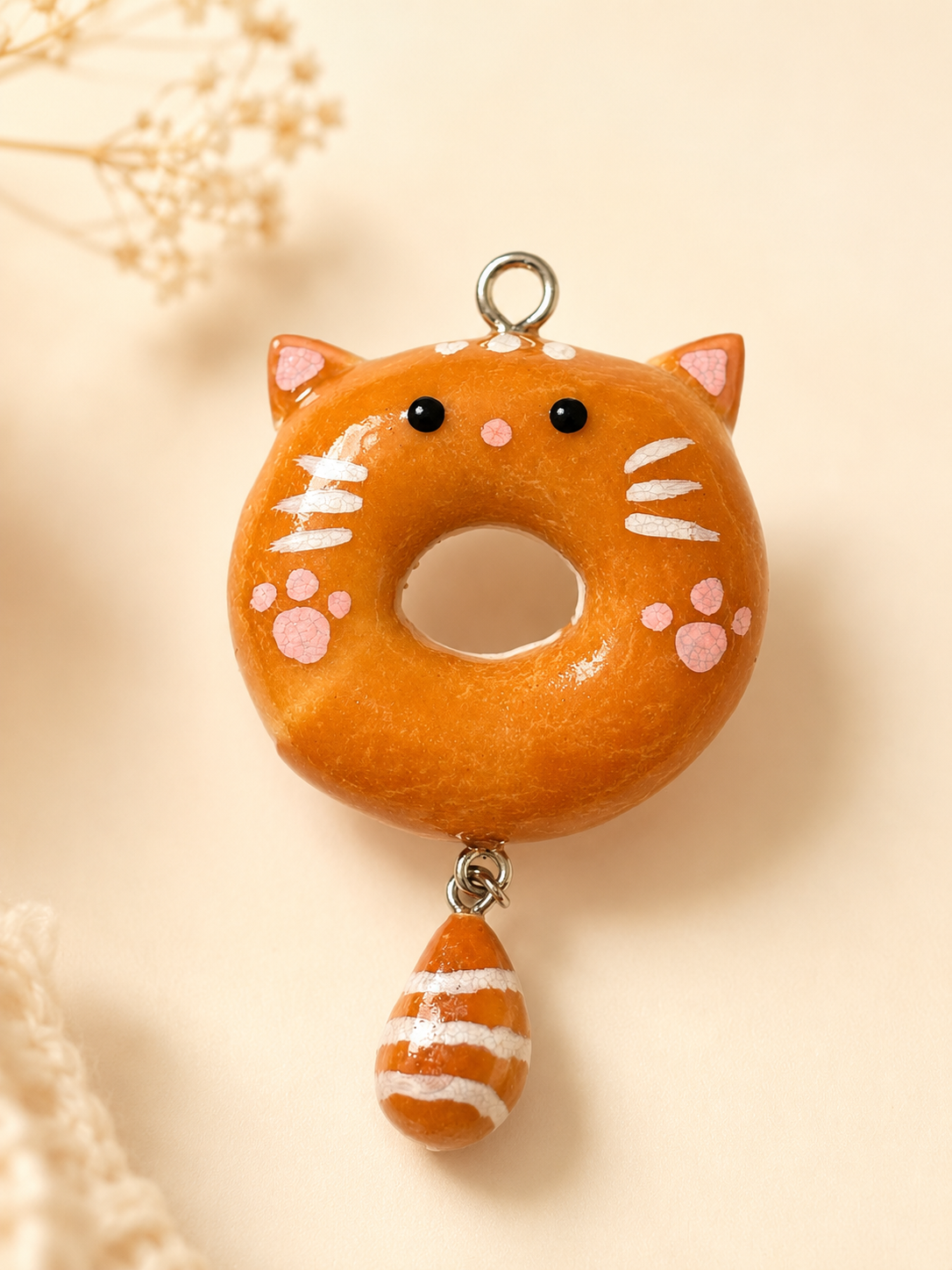 Meow Donut Charm — Handmade Real Bread Bag Charm