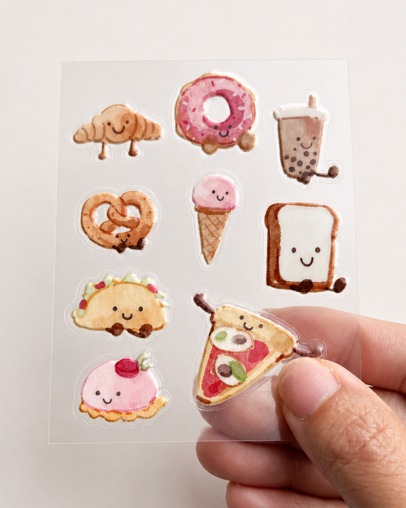 Snack Time Buddies raised 3D sticker sheet with nine food characters
