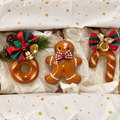 Doubie Dough Gingerbread Classic Trio — three handmade real bread Christmas ornaments presented in a holiday gift box.